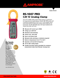 Thumbnail of document Data Sheet - RS-1007-PRO CAT IV 1000 A Analog Clamp Meter